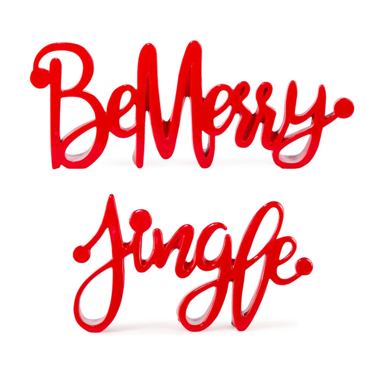 Melrose Be Merry And Jingle Sign (Set Of 4) 9.5"L X 5.5"H, 12.75"L X 5"H Resin